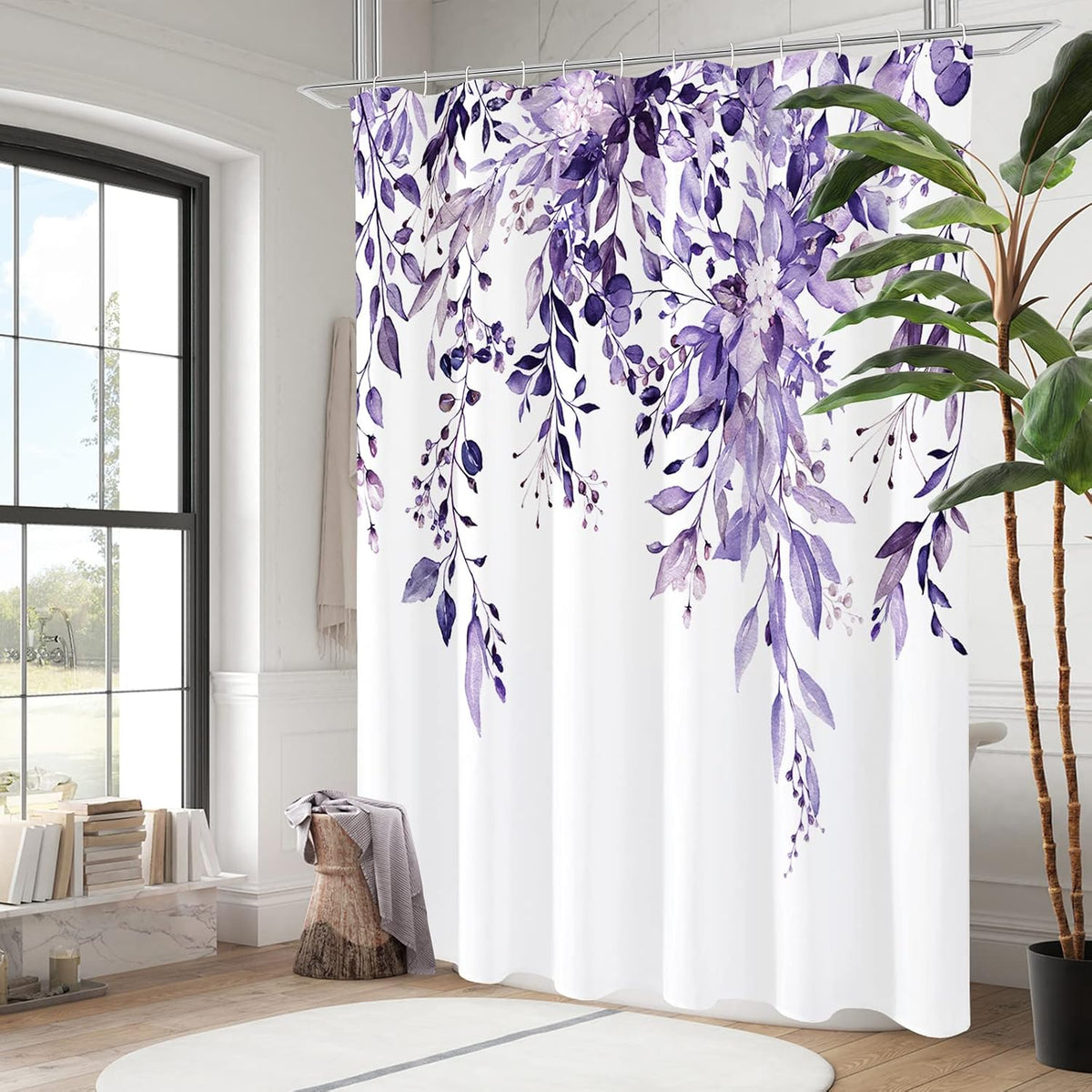 Grey Eucalyptus Shower Curtain, Watercolor Floral Print, 72x72