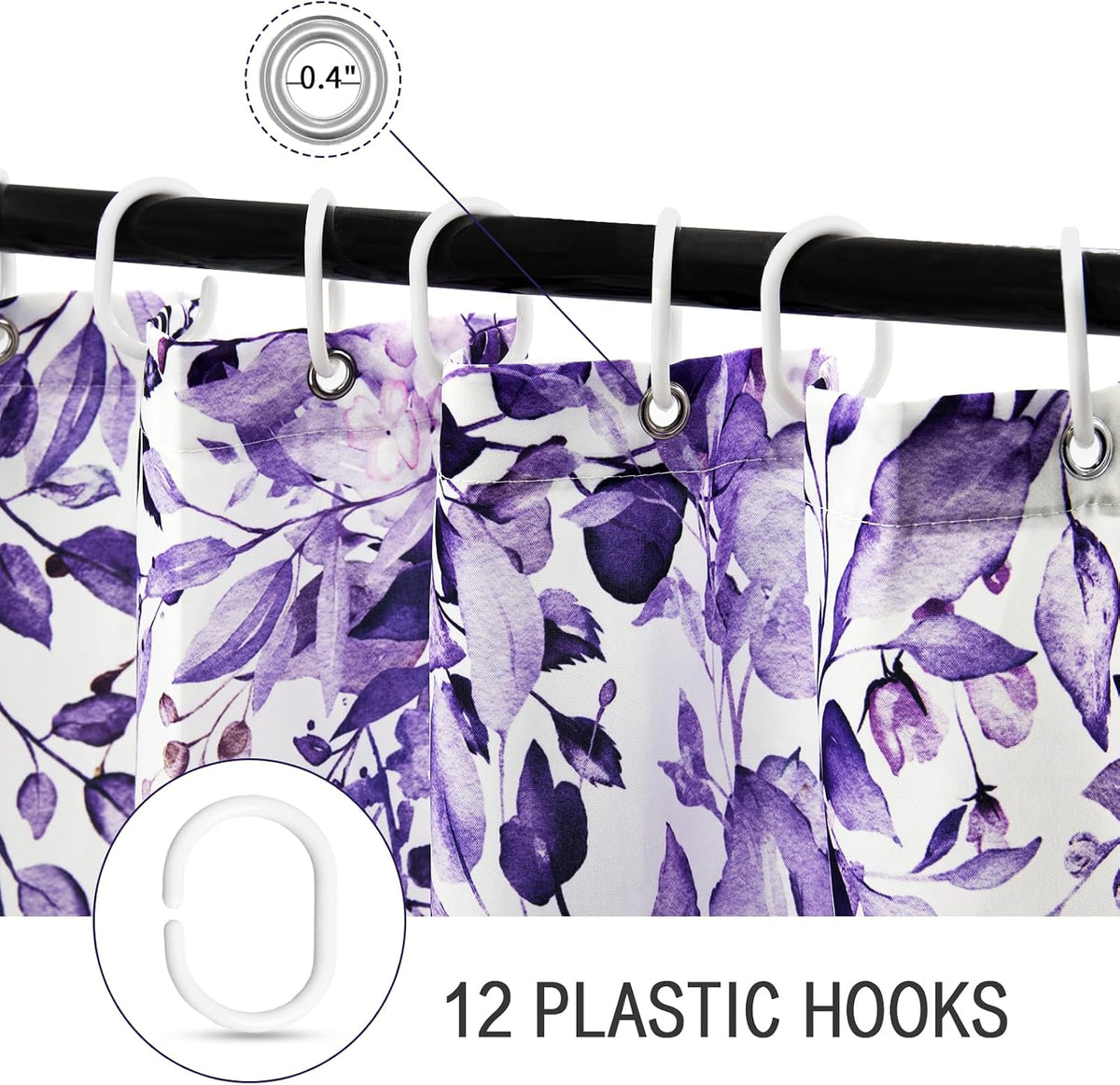 Grey Eucalyptus Shower Curtain, Watercolor Floral Print, 72x72