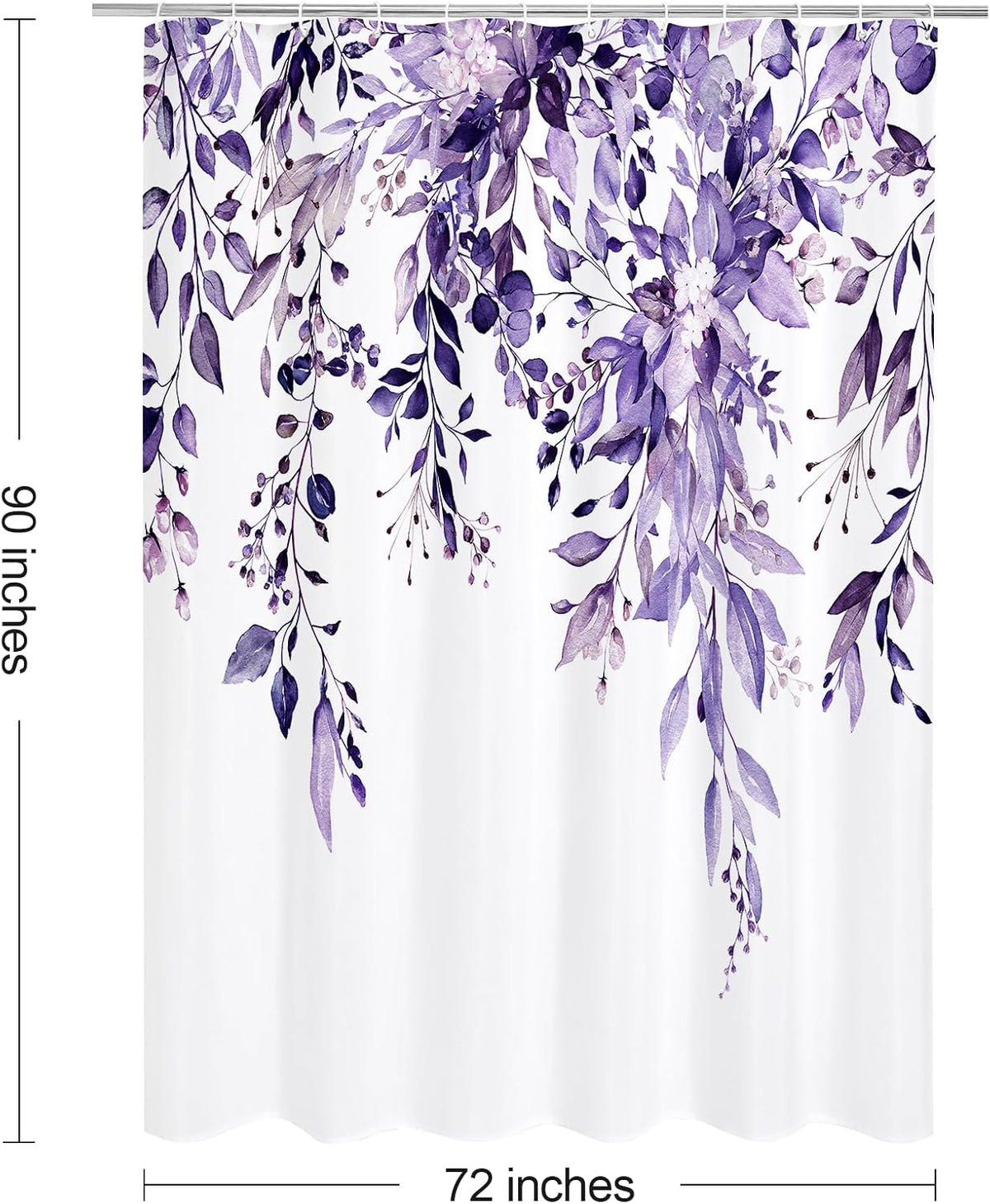Grey Eucalyptus Shower Curtain, Watercolor Floral Print, 72x72