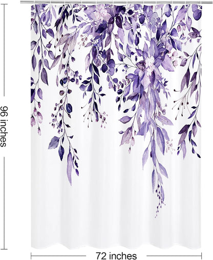 Grey Eucalyptus Shower Curtain, Watercolor Floral Print, 72x72