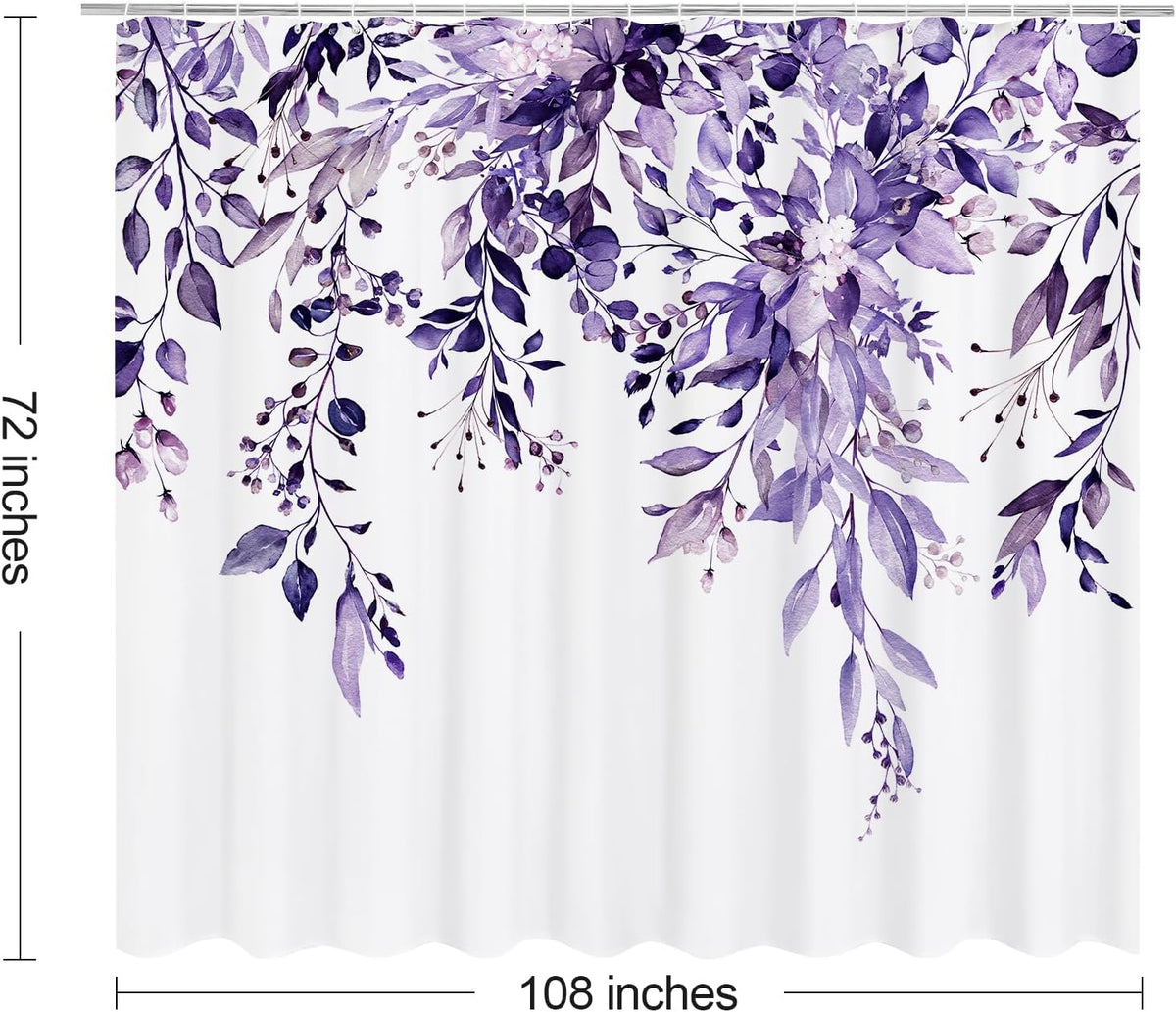 Grey Eucalyptus Shower Curtain, Watercolor Floral Print, 72x72