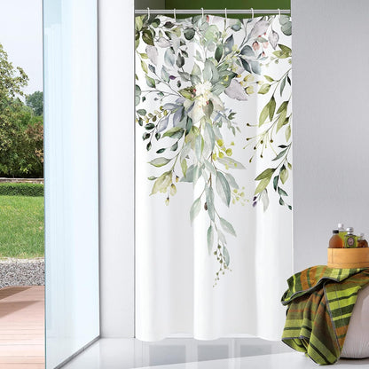 Grey Eucalyptus Shower Curtain, Watercolor Floral Print, 72x72