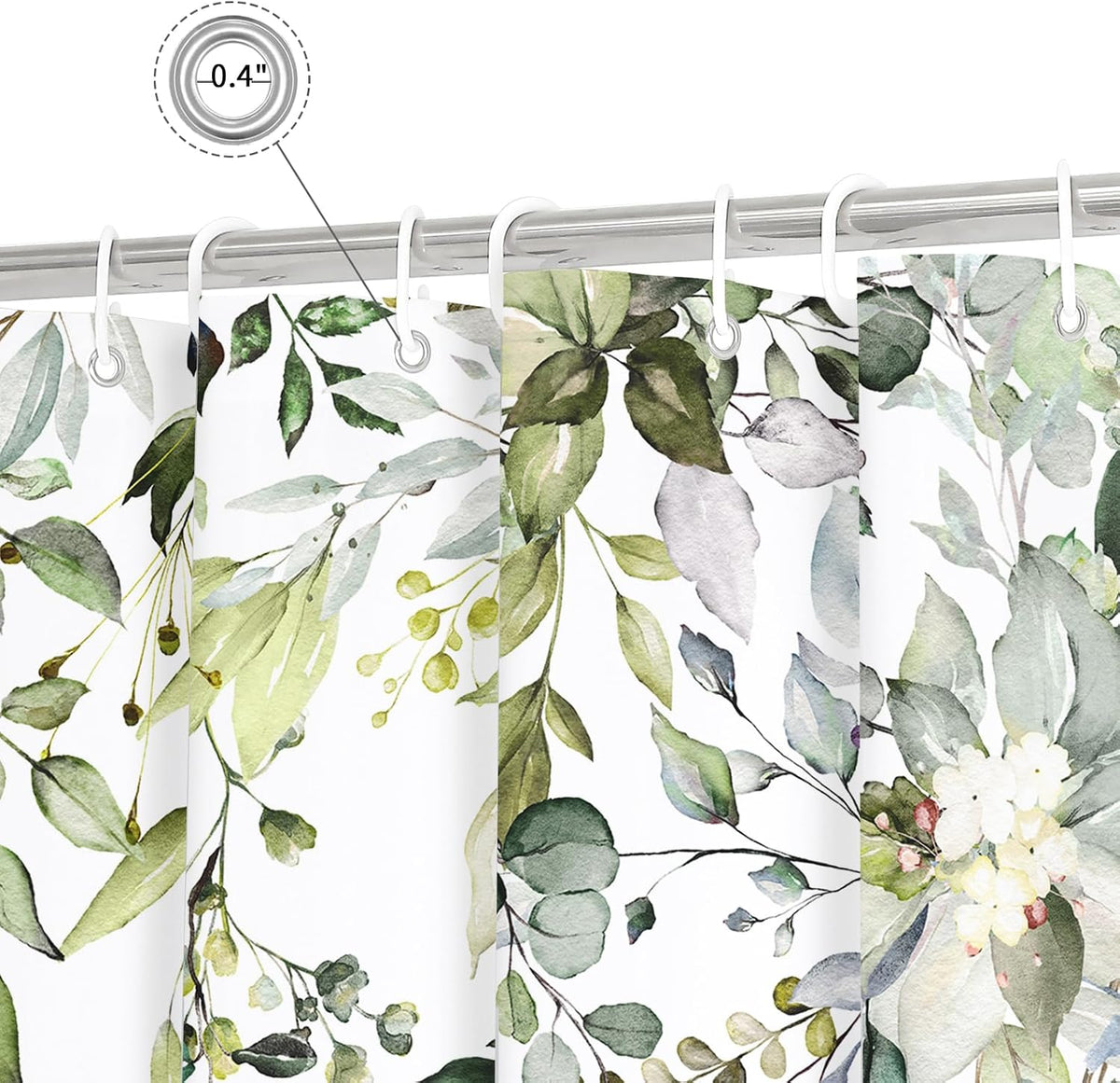 Grey Eucalyptus Shower Curtain, Watercolor Floral Print, 72x72