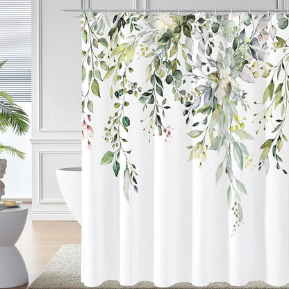 Grey Eucalyptus Shower Curtain, Watercolor Floral Print, 72x72