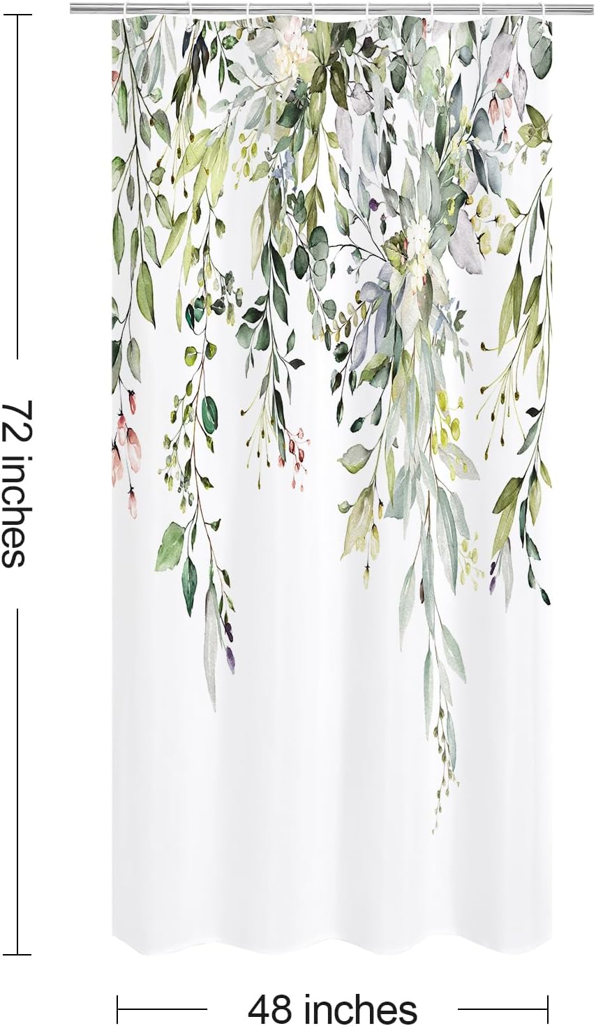 Grey Eucalyptus Shower Curtain, Watercolor Floral Print, 72x72