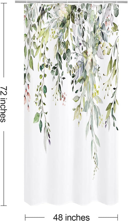 Grey Eucalyptus Shower Curtain, Watercolor Floral Print, 72x72