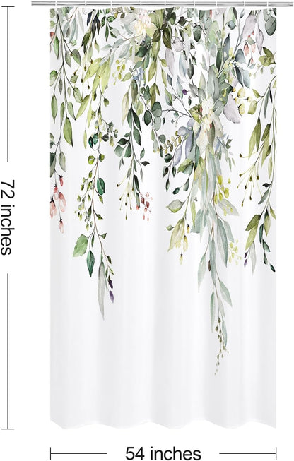 Grey Eucalyptus Shower Curtain, Watercolor Floral Print, 72x72