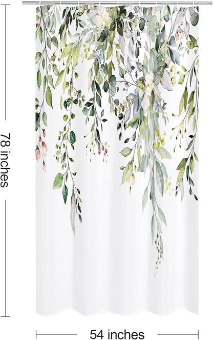 Grey Eucalyptus Shower Curtain, Watercolor Floral Print, 72x72