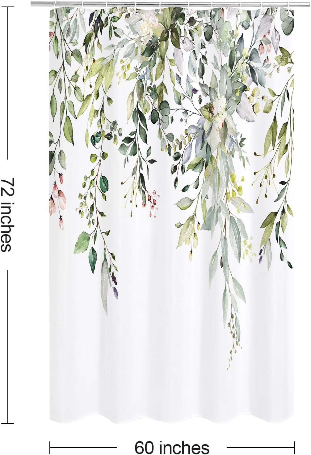 Grey Eucalyptus Shower Curtain, Watercolor Floral Print, 72x72