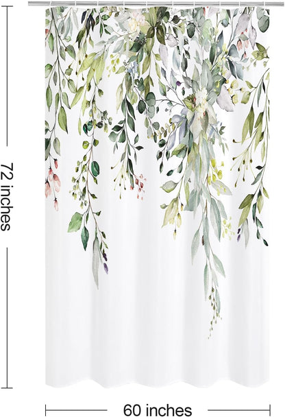Grey Eucalyptus Shower Curtain, Watercolor Floral Print, 72x72