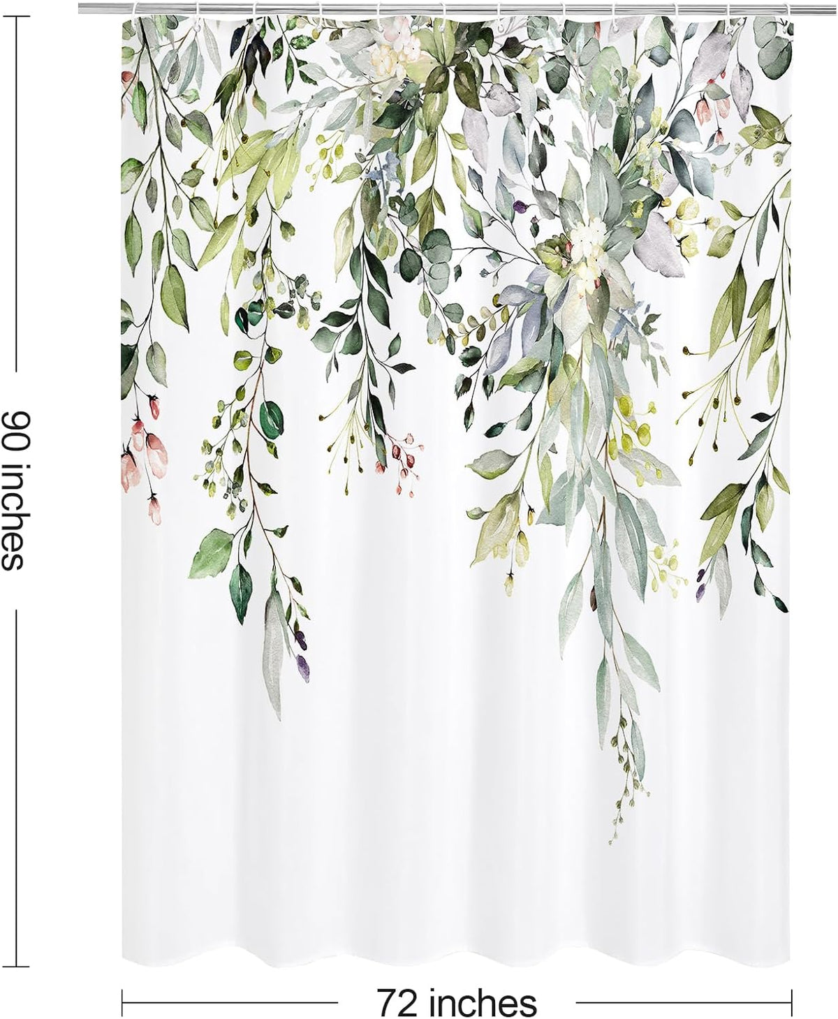 Grey Eucalyptus Shower Curtain, Watercolor Floral Print, 72x72