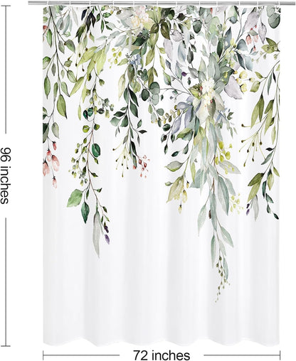 Grey Eucalyptus Shower Curtain, Watercolor Floral Print, 72x72