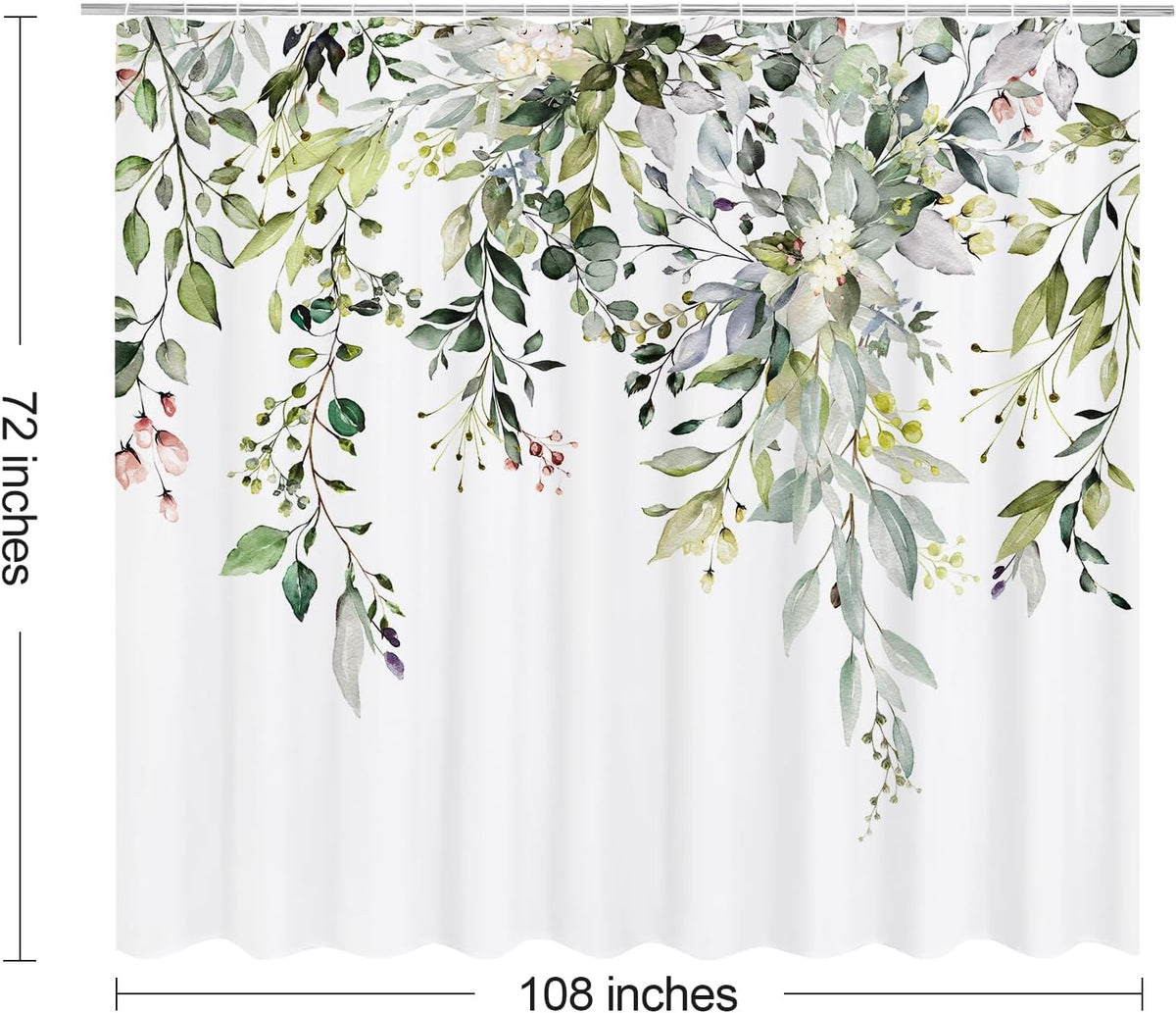Grey Eucalyptus Shower Curtain, Watercolor Floral Print, 72x72