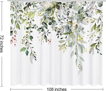 Grey Eucalyptus Shower Curtain, Watercolor Floral Print, 72x72