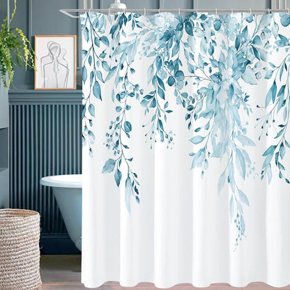 Grey Eucalyptus Shower Curtain, Watercolor Floral Print, 72x72