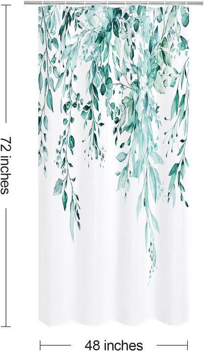 Grey Eucalyptus Shower Curtain, Watercolor Floral Print, 72x72