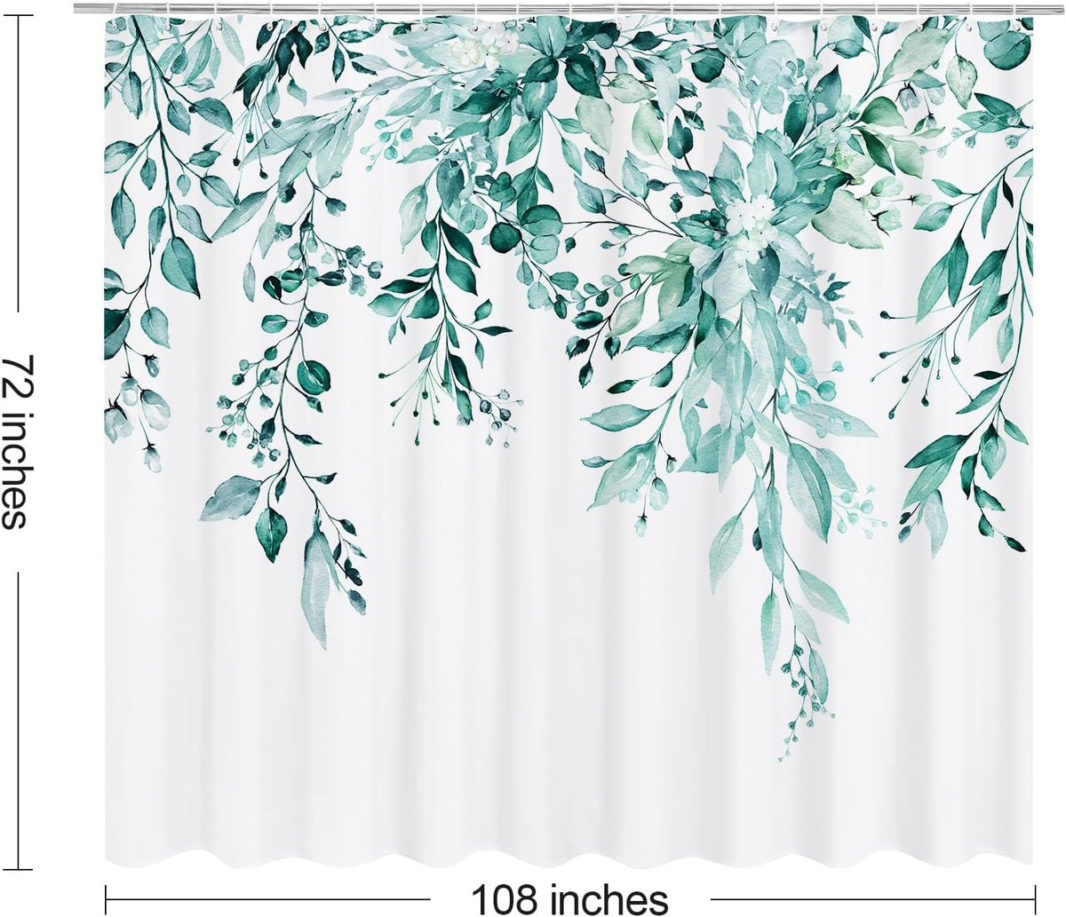 Grey Eucalyptus Shower Curtain, Watercolor Floral Print, 72x72
