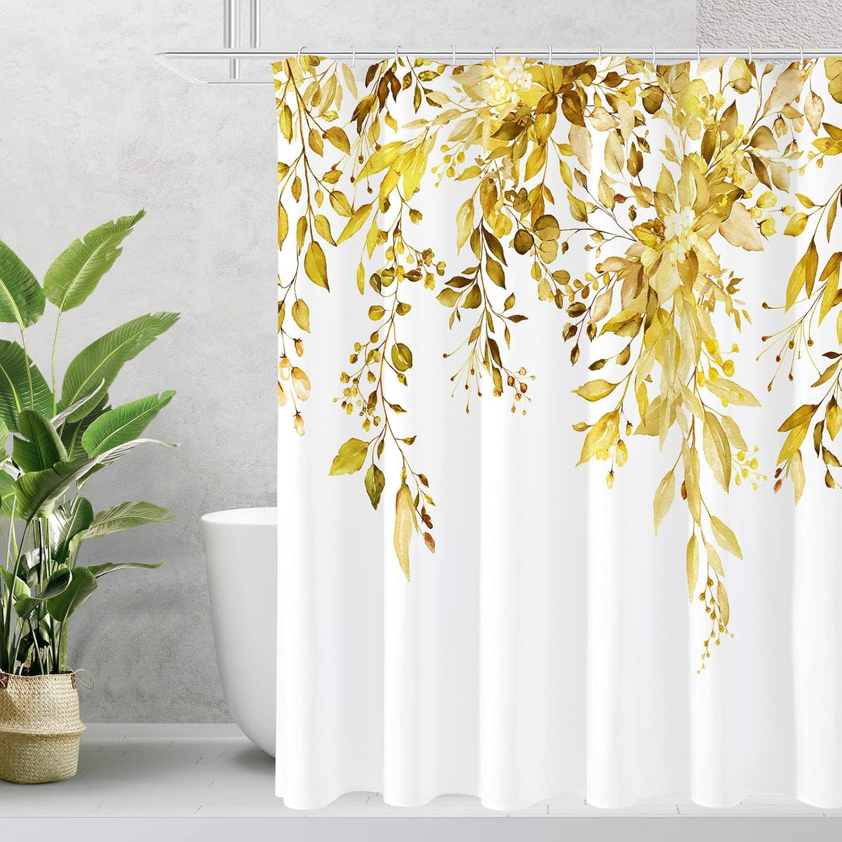 Grey Eucalyptus Shower Curtain, Watercolor Floral Print, 72x72