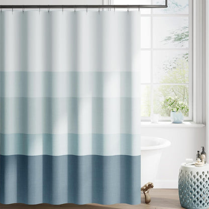 Ombre Ocean Blue Shower Curtain for Bathroom 70x72 Inch 12 Hooks