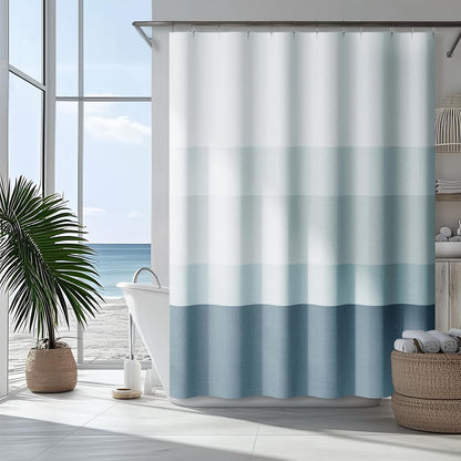 Ombre Ocean Blue Shower Curtain for Bathroom 70x72 Inch 12 Hooks