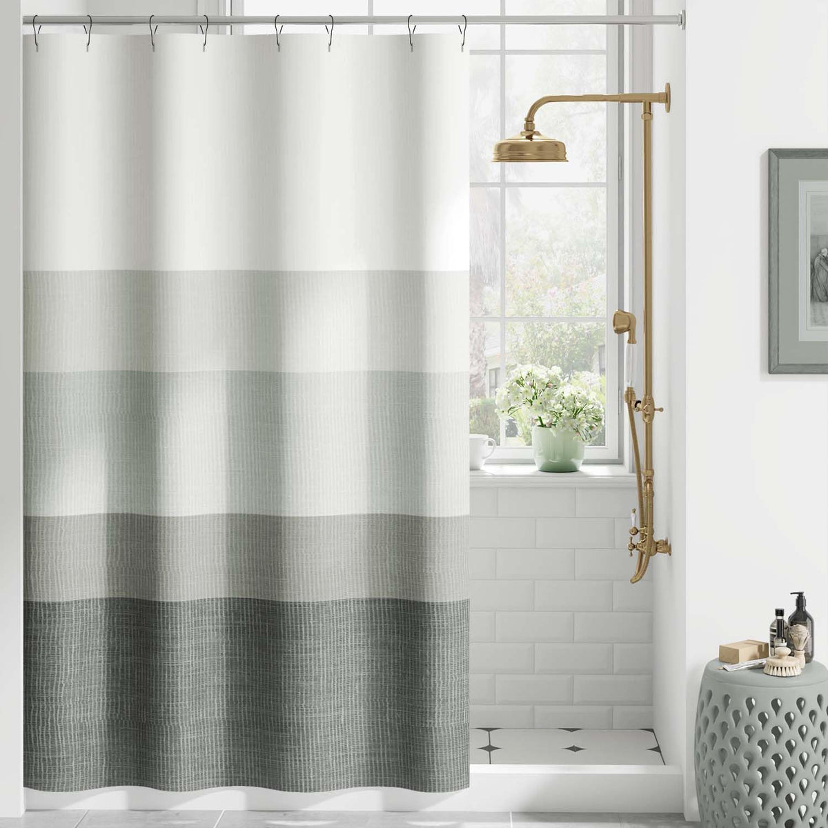 Ombre Ocean Blue Shower Curtain for Bathroom 70x72 Inch 12 Hooks