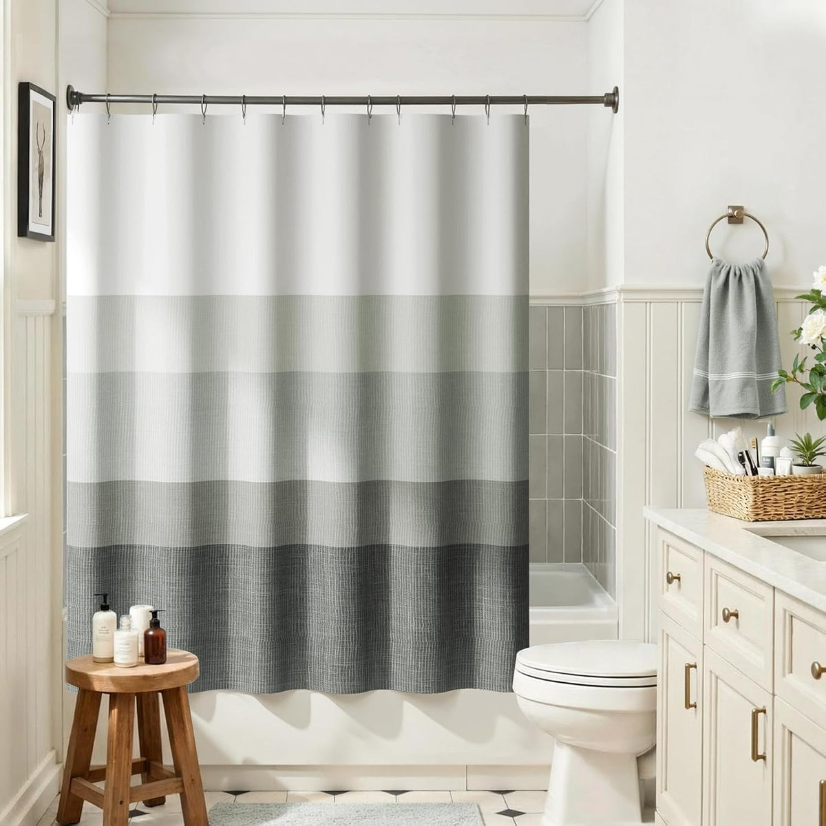 Ombre Ocean Blue Shower Curtain for Bathroom 70x72 Inch 12 Hooks