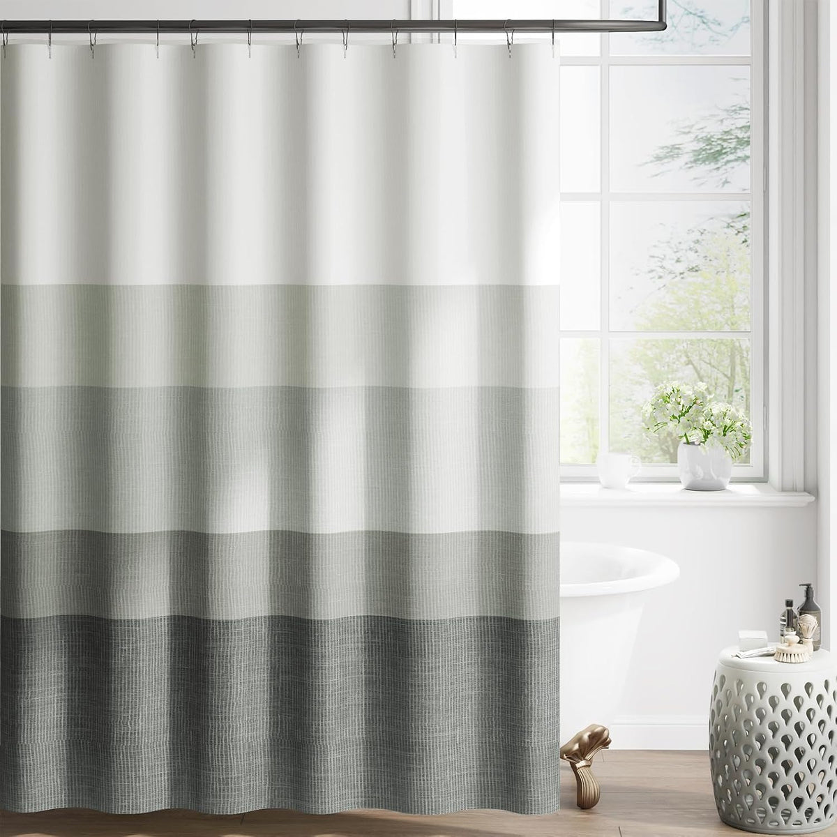 Ombre Ocean Blue Shower Curtain for Bathroom 70x72 Inch 12 Hooks