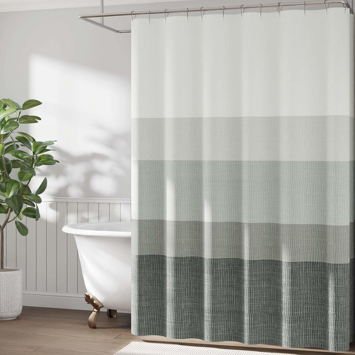Ombre Ocean Blue Shower Curtain for Bathroom 70x72 Inch 12 Hooks