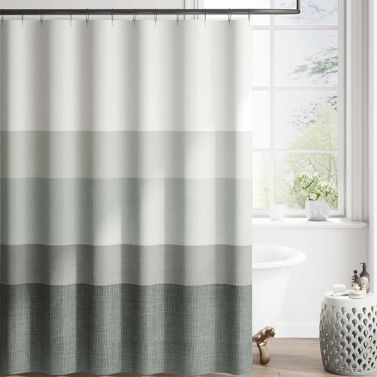 Ombre Ocean Blue Shower Curtain for Bathroom 70x72 Inch 12 Hooks