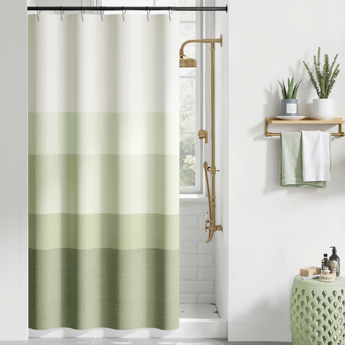 Ombre Ocean Blue Shower Curtain for Bathroom 70x72 Inch 12 Hooks