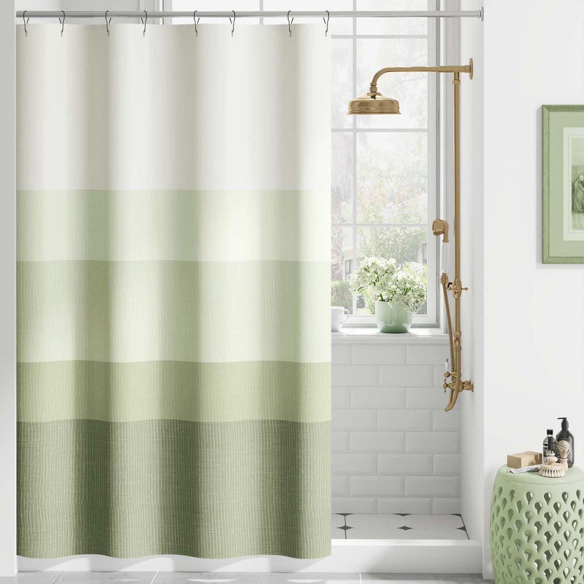 Ombre Ocean Blue Shower Curtain for Bathroom 70x72 Inch 12 Hooks
