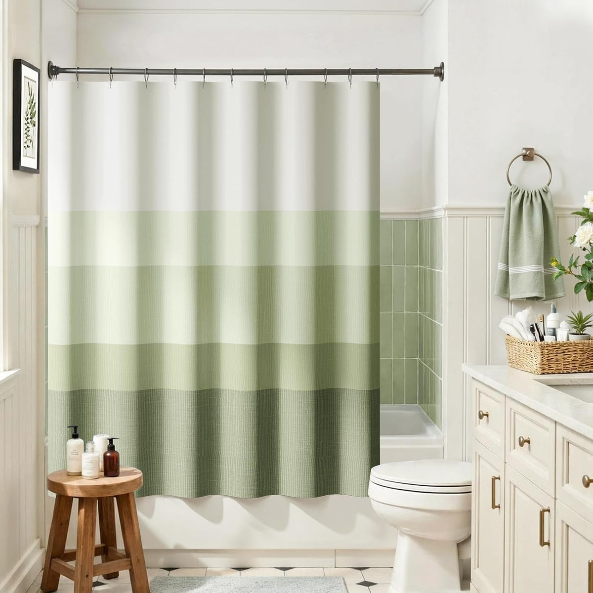 Ombre Ocean Blue Shower Curtain for Bathroom 70x72 Inch 12 Hooks