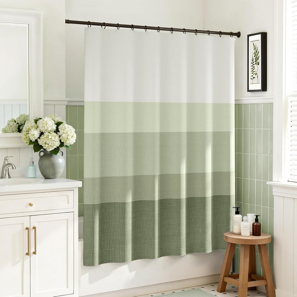 Ombre Ocean Blue Shower Curtain for Bathroom 70x72 Inch 12 Hooks