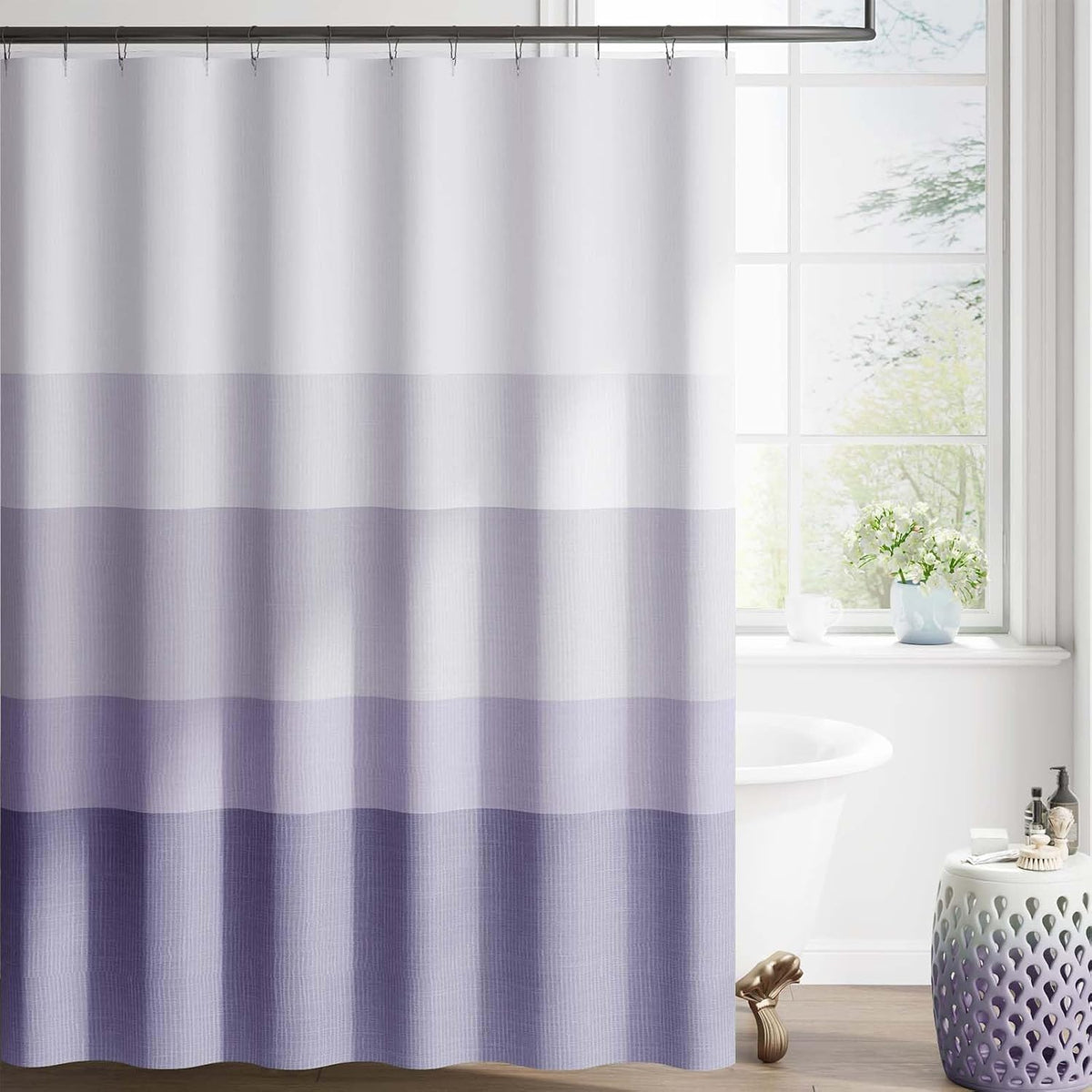 Ombre Ocean Blue Shower Curtain for Bathroom 70x72 Inch 12 Hooks