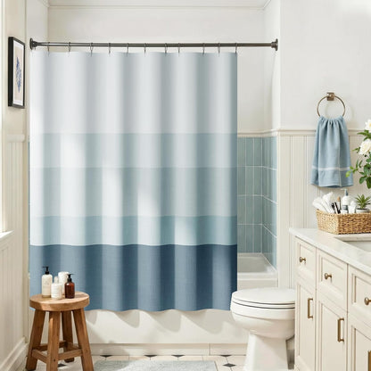 Ombre Ocean Blue Shower Curtain for Bathroom 70x72 Inch 12 Hooks