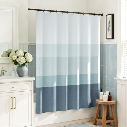 Ombre Ocean Blue Shower Curtain for Bathroom 70x72 Inch 12 Hooks