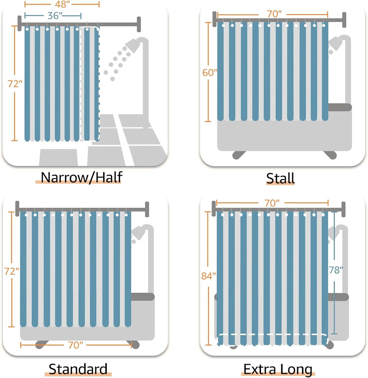 Ombre Ocean Blue Shower Curtain for Bathroom 70x72 Inch 12 Hooks