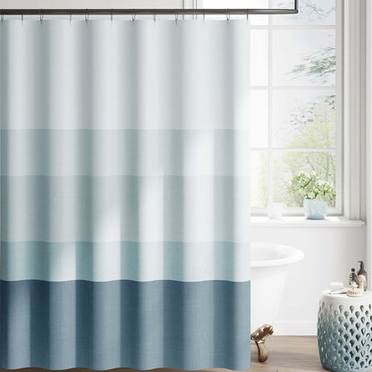Ombre Ocean Blue Shower Curtain for Bathroom 70x72 Inch 12 Hooks