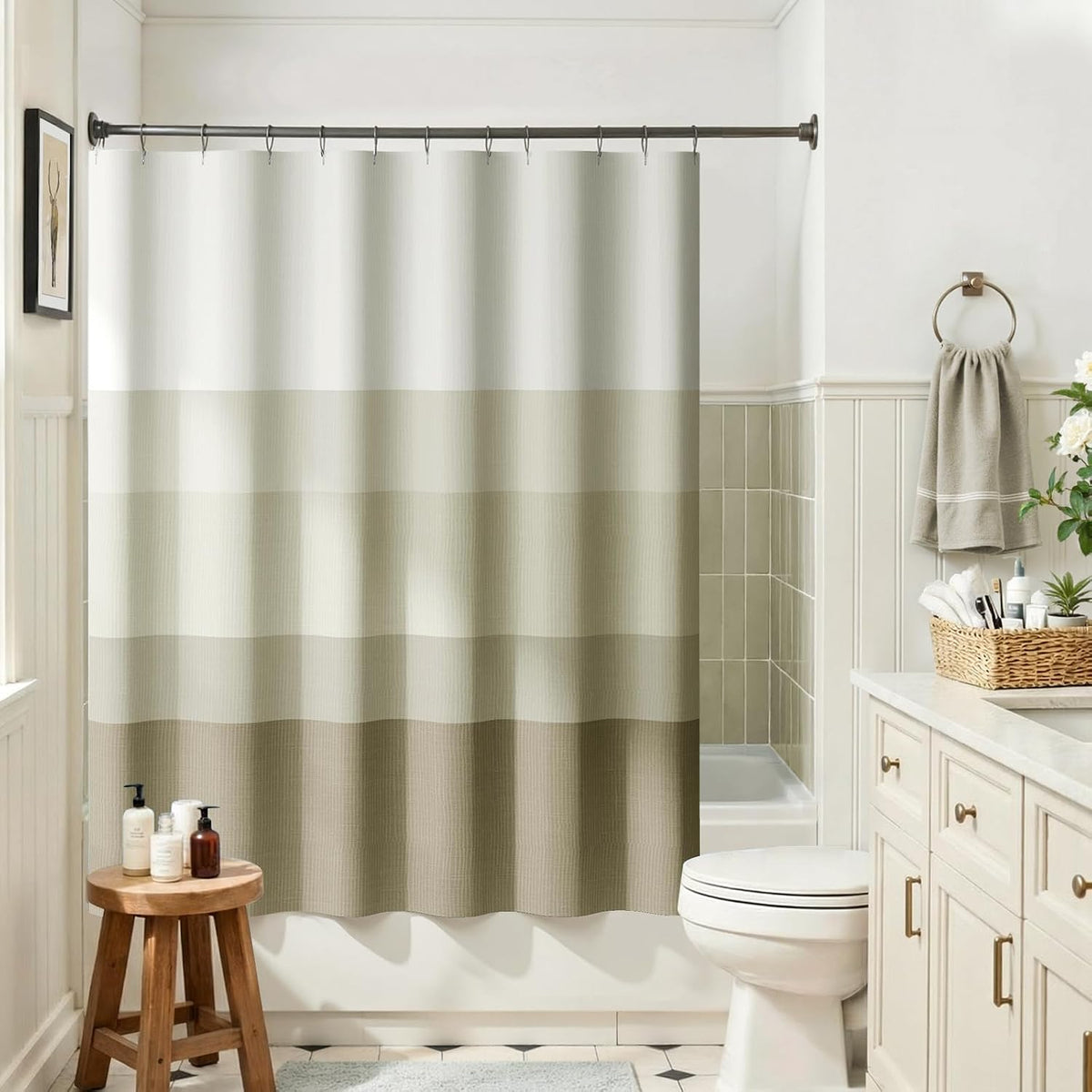 Ombre Ocean Blue Shower Curtain for Bathroom 70x72 Inch 12 Hooks