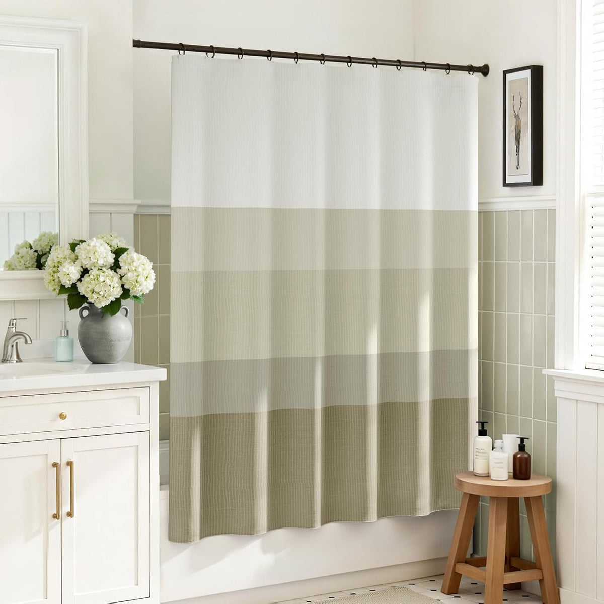 Ombre Ocean Blue Shower Curtain for Bathroom 70x72 Inch 12 Hooks