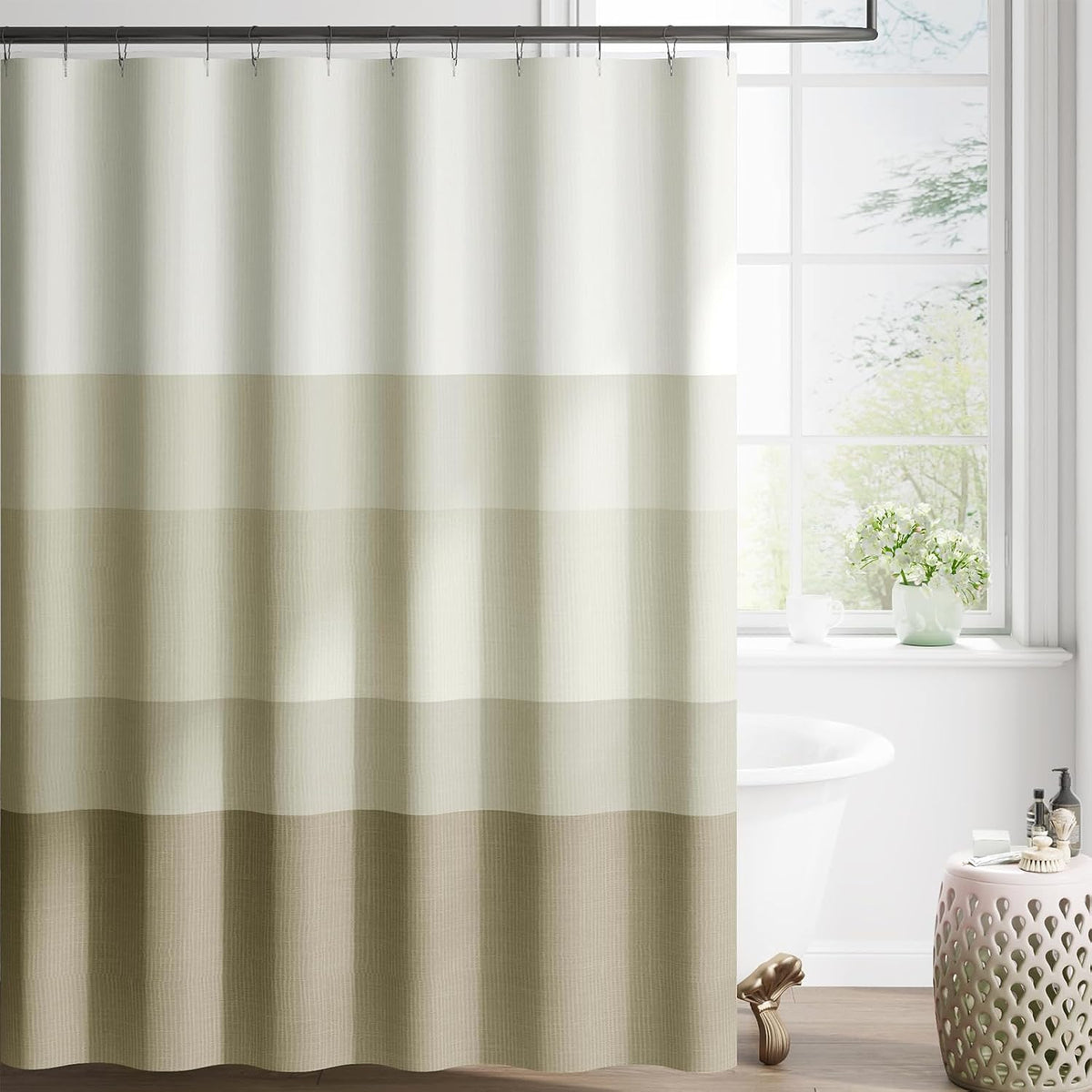 Ombre Ocean Blue Shower Curtain for Bathroom 70x72 Inch 12 Hooks