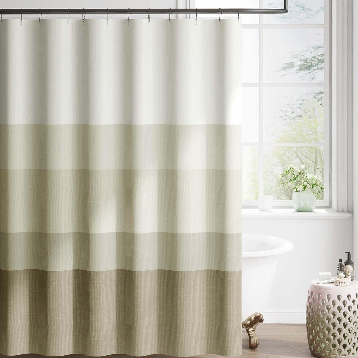 Ombre Ocean Blue Shower Curtain for Bathroom 70x72 Inch 12 Hooks