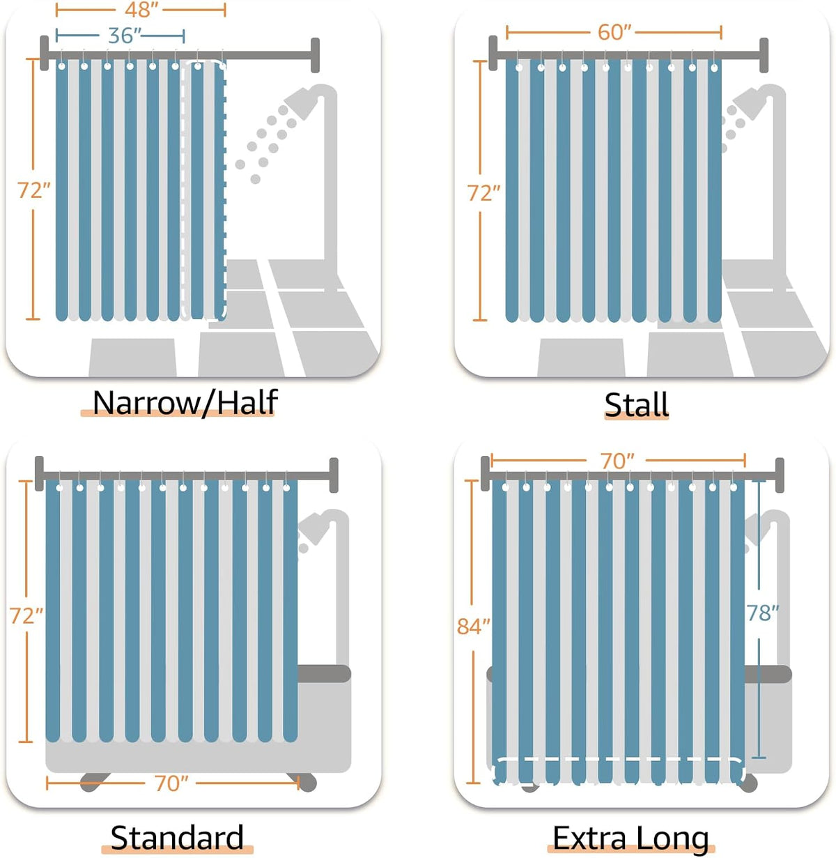 Ombre Ocean Blue Shower Curtain for Bathroom 70x72 Inch 12 Hooks