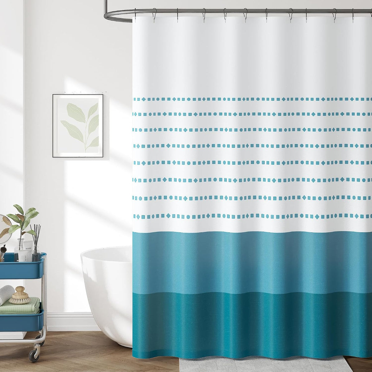 Ombre Ocean Blue Shower Curtain for Bathroom 70x72 Inch 12 Hooks