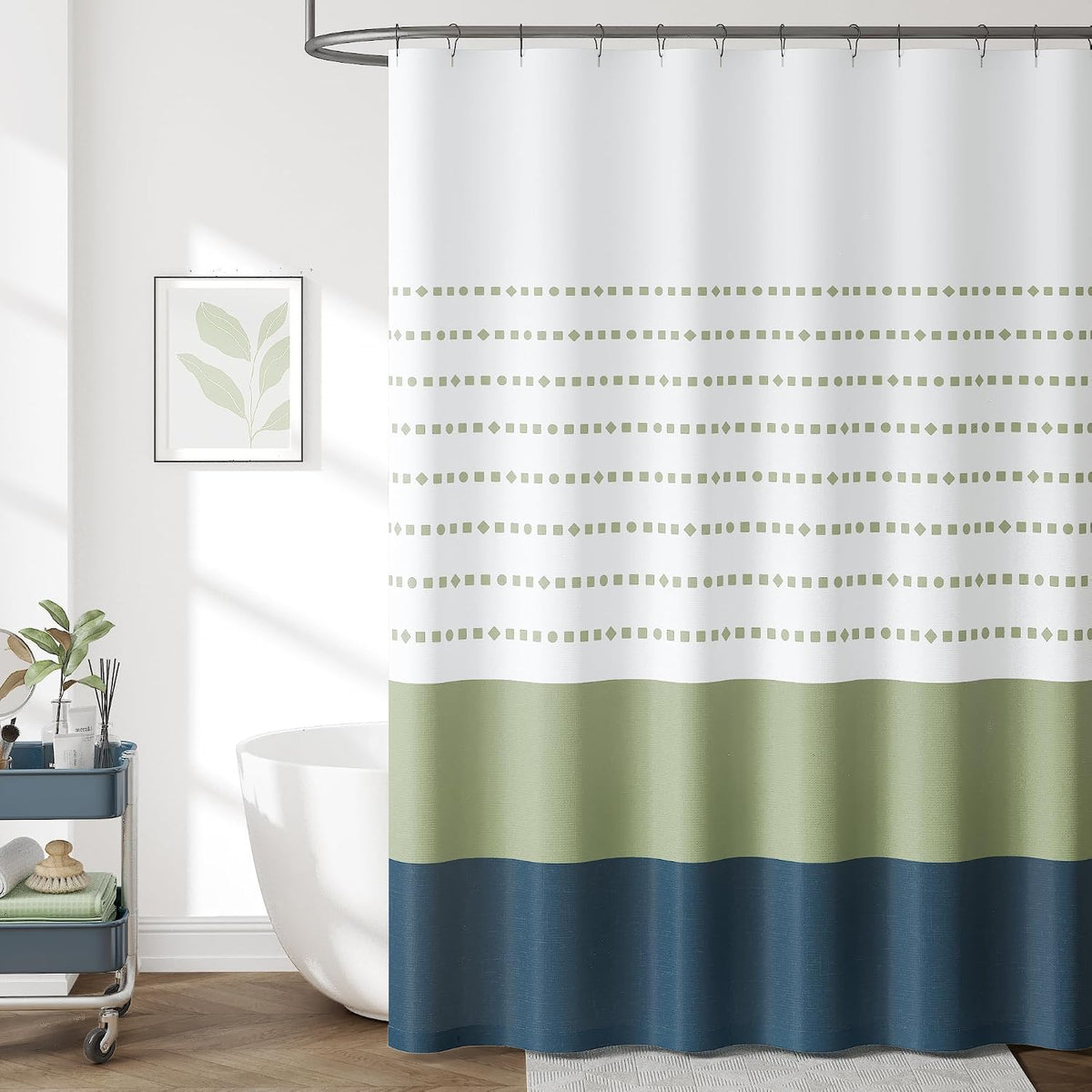 Ombre Ocean Blue Shower Curtain for Bathroom 70x72 Inch 12 Hooks