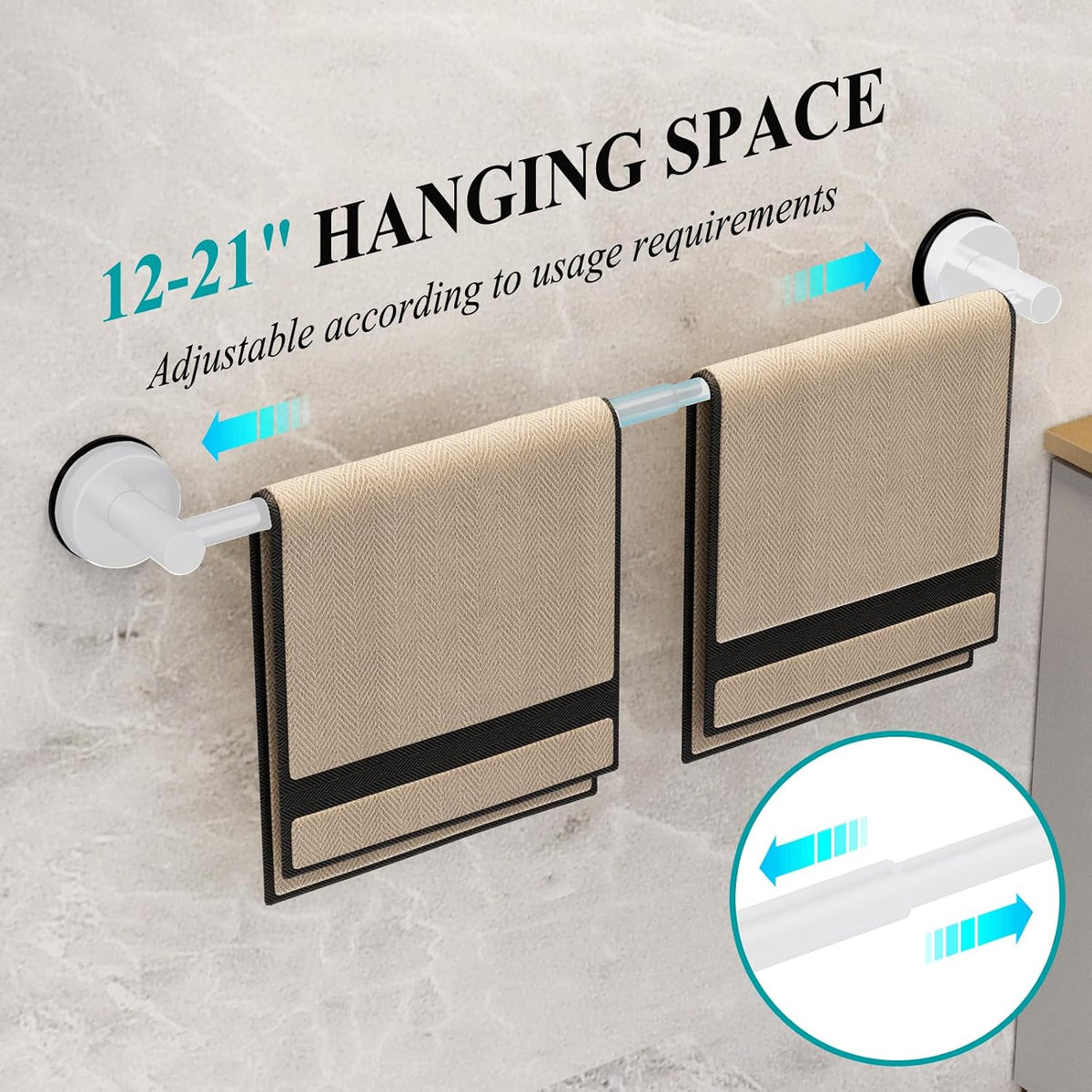 Towel Bar for Bathroom Wall,Adjustable 12~21 Inch Towel Racks for Bathroom Wall Mounted, Towel Holder for Glass Shower Door,Bathroom Accessories,Apparment Essentials,Home Decor-Silver