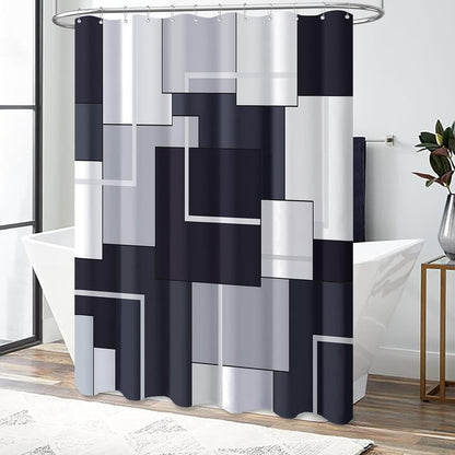 BTTN Navy Blue Modern Geometric Waterproof Fabric , 72x72
