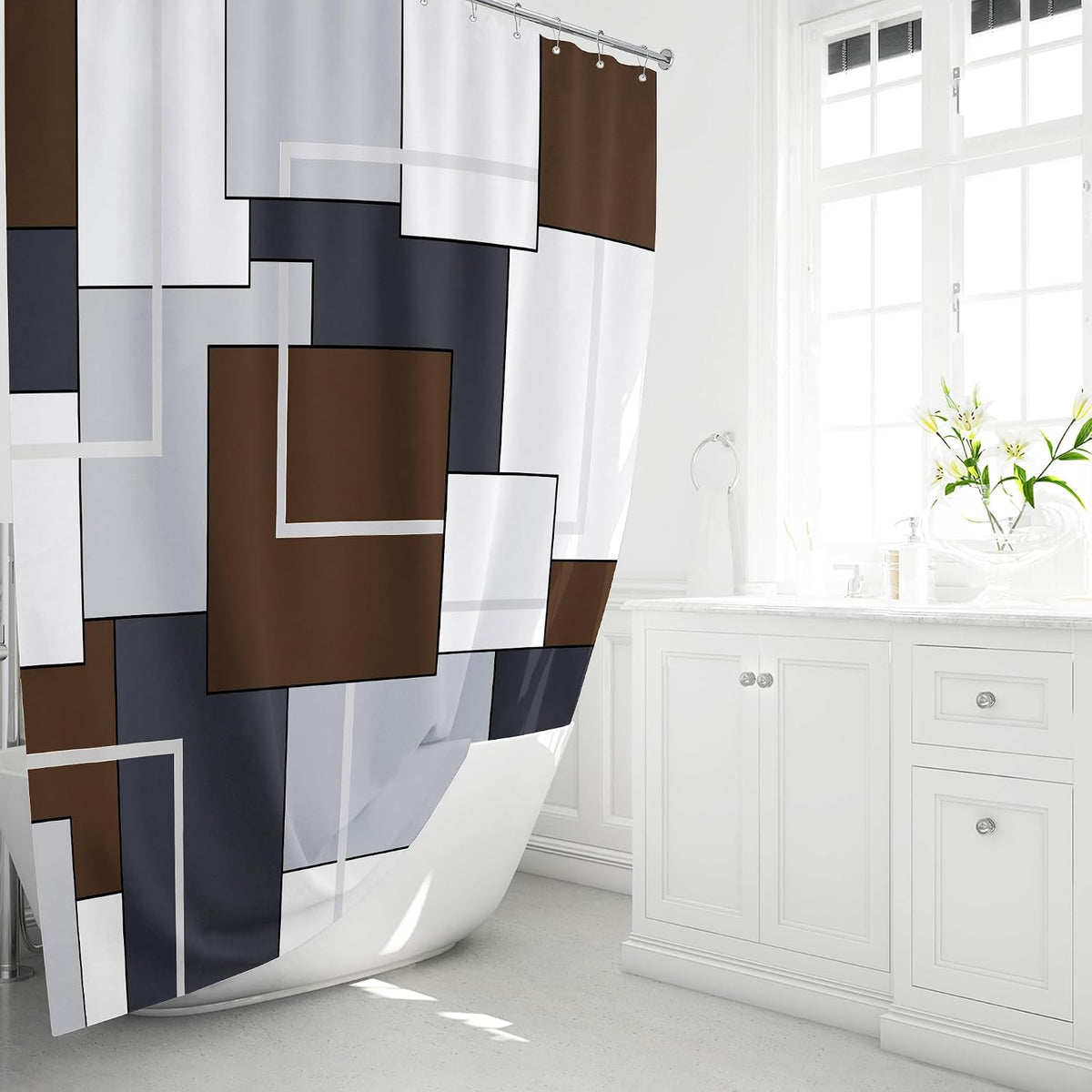 BTTN Navy Blue Modern Geometric Waterproof Fabric , 72x72