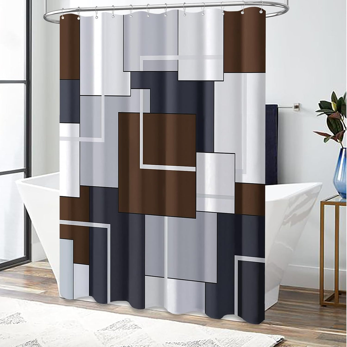 BTTN Navy Blue Modern Geometric Waterproof Fabric , 72x72
