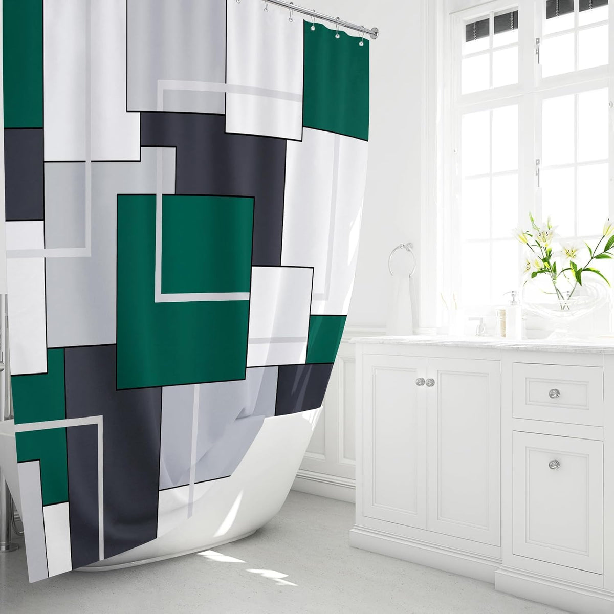 BTTN Navy Blue Modern Geometric Waterproof Fabric , 72x72